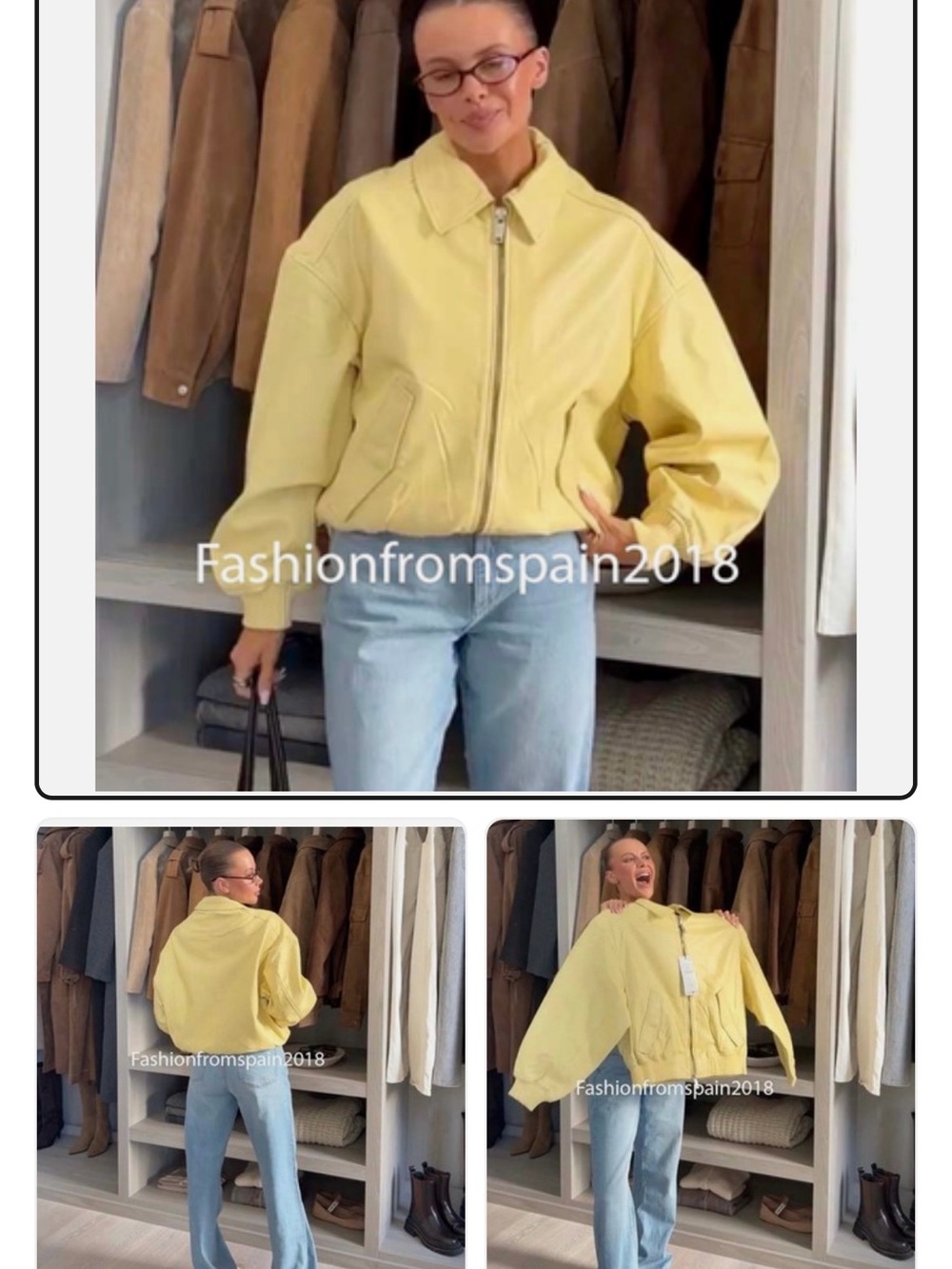ZARA NEW WOMAN LEATHER BOMBER JACKET GRAPEFRUIT YELLOW L-XL 5479/687/308